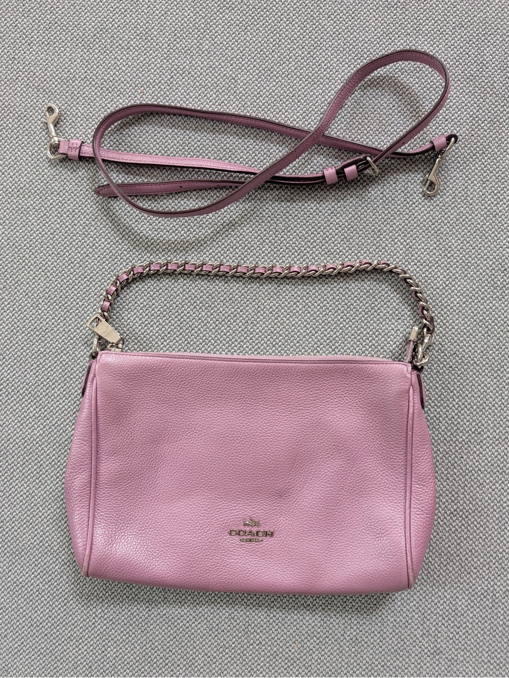 Coach Pink Pebbled Leather Shoulder Bag with Chain Accent